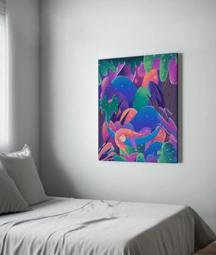 Selva surrealista onírica con mujer dormida