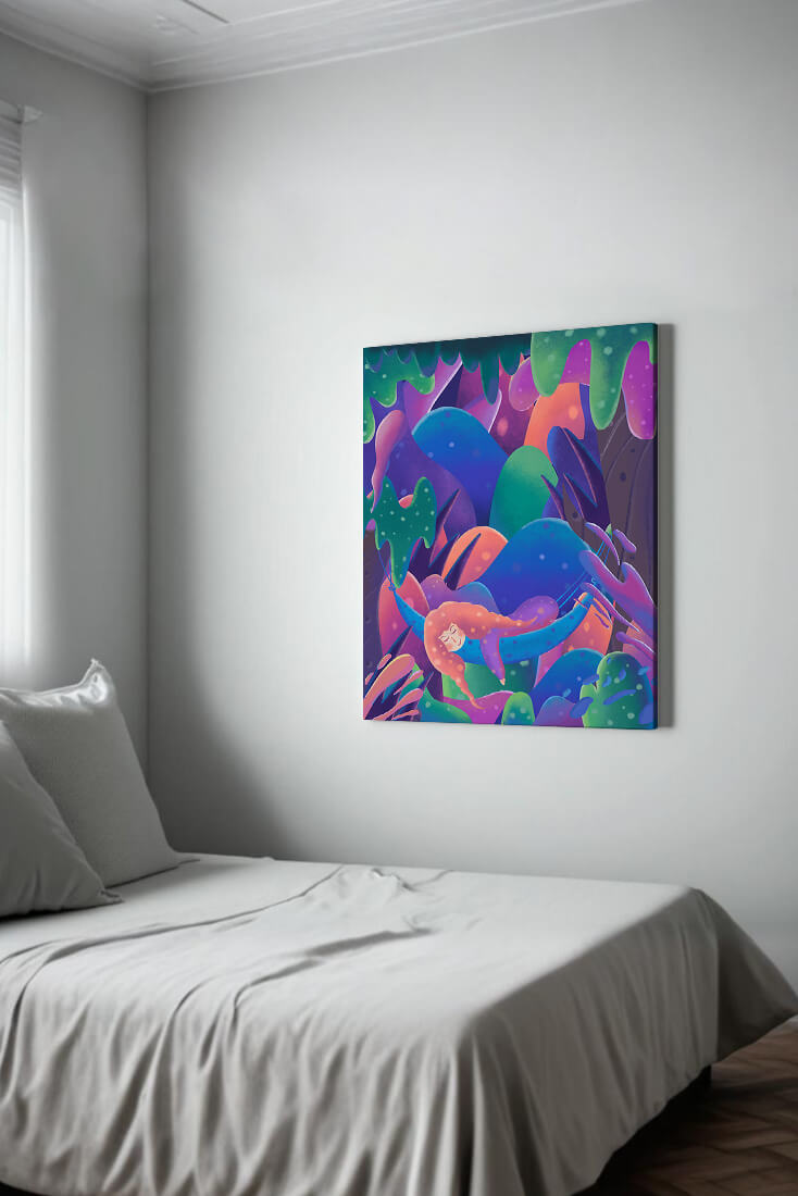 Selva surrealista onírica con mujer dormida