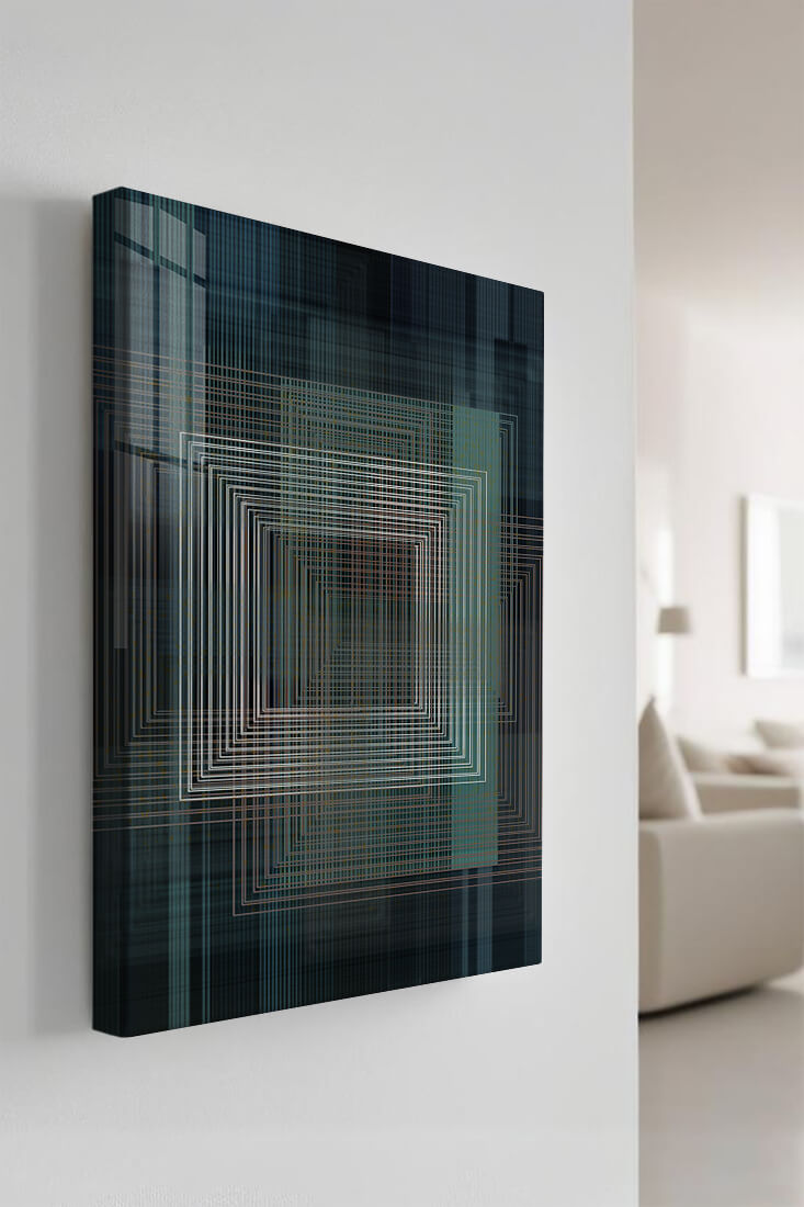 Art abstrait géométrique avec des carrés linéaires superposés