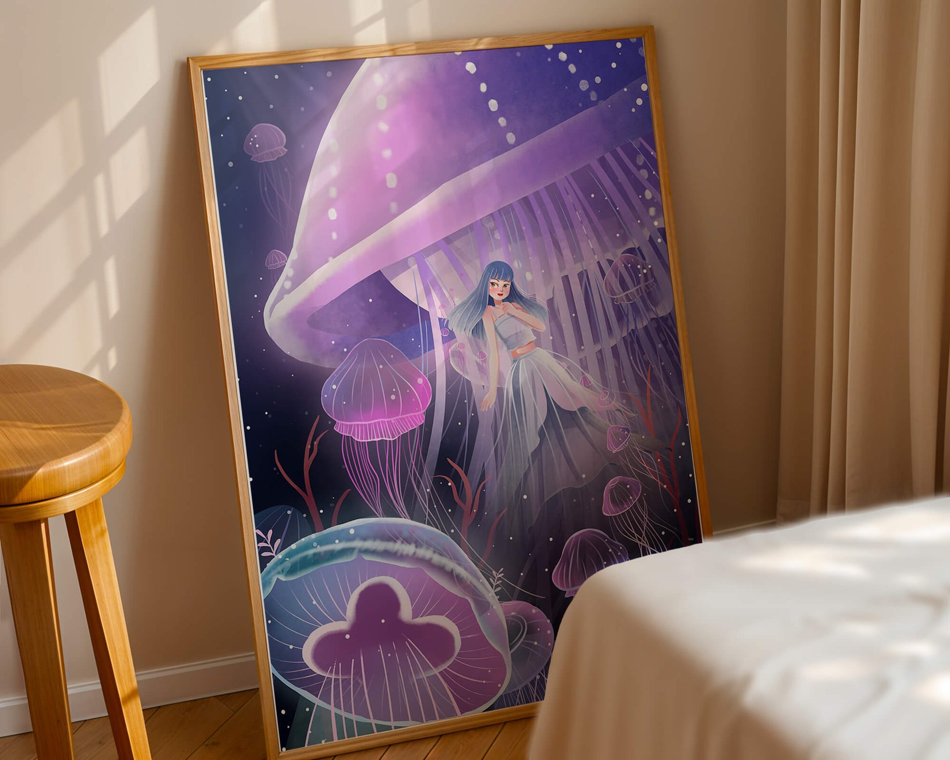 Underwater Fantasy Scene with Jellyfish and Girl