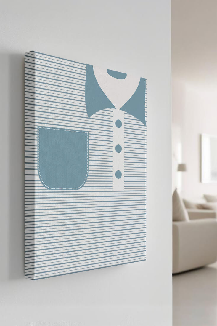 Minimalist artwork featuring striped pattern and abstract shapes