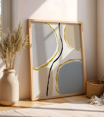 Abstract Painting with Gold Accents and Organic Shapes