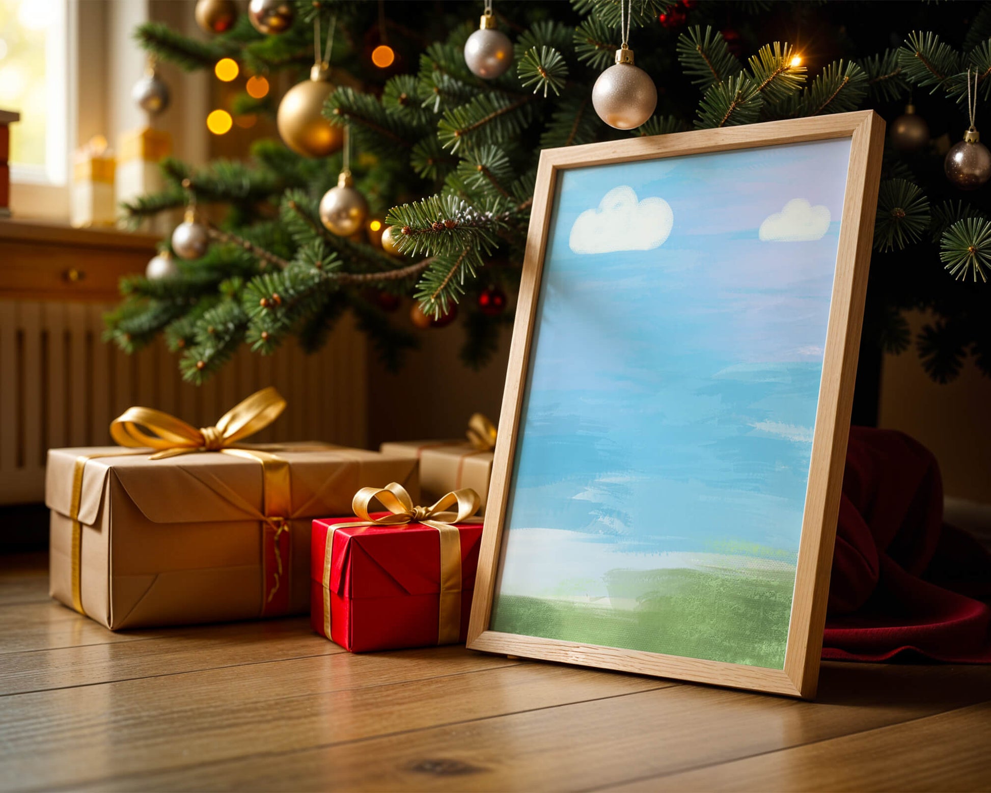 Blue Sky with Clouds and Green Field