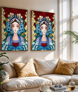 Traditional Asian Portrait with Vibrant Colors and Floral Details