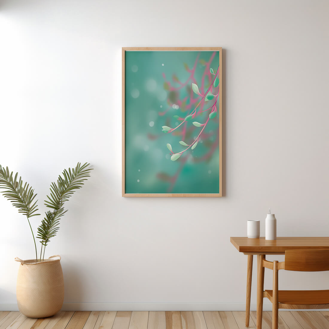 Diseño abstracto sereno con hojas pastel y fondo borroso