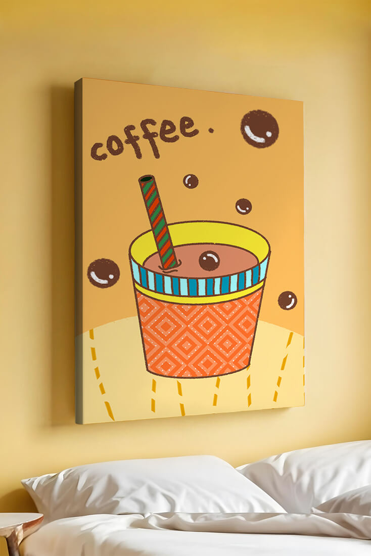 Colorful coffee cup illustration with bubbles and straw