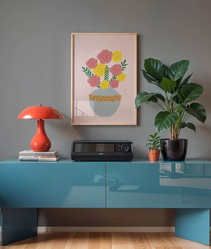 Colorful flower bouquet in a decorative vase illustration