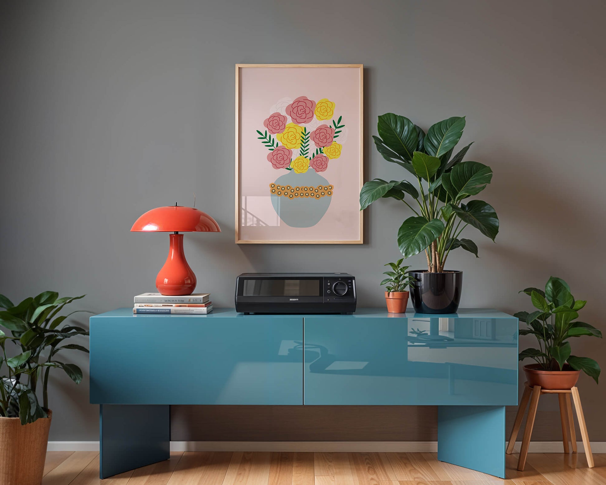 Colorful flower bouquet in a decorative vase illustration