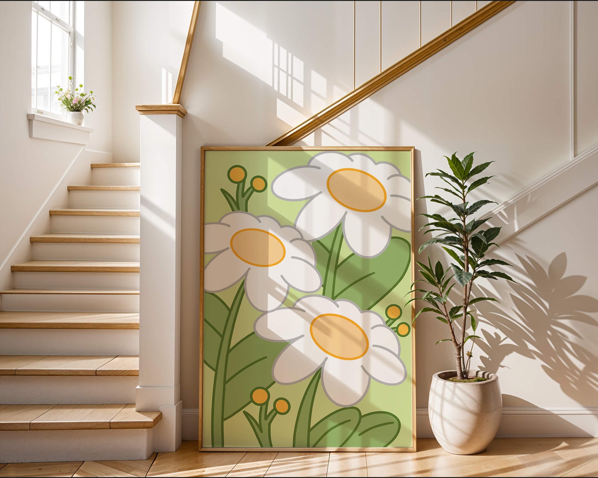 Charming illustrated daisies on a green background