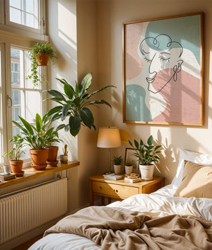 Abstract Line Art Face On Pastel Background - Mi tienda