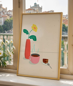 Cozy Breakfast with Coffee, Cake, and Sunflower in Vase - Mi tienda