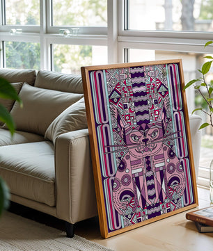 Art de chat géométrique coloré avec motifs abstraits en tons pastel