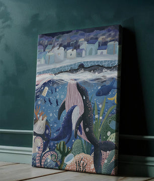 Ville sous-marine fantaisiste avec vie marine et pollution