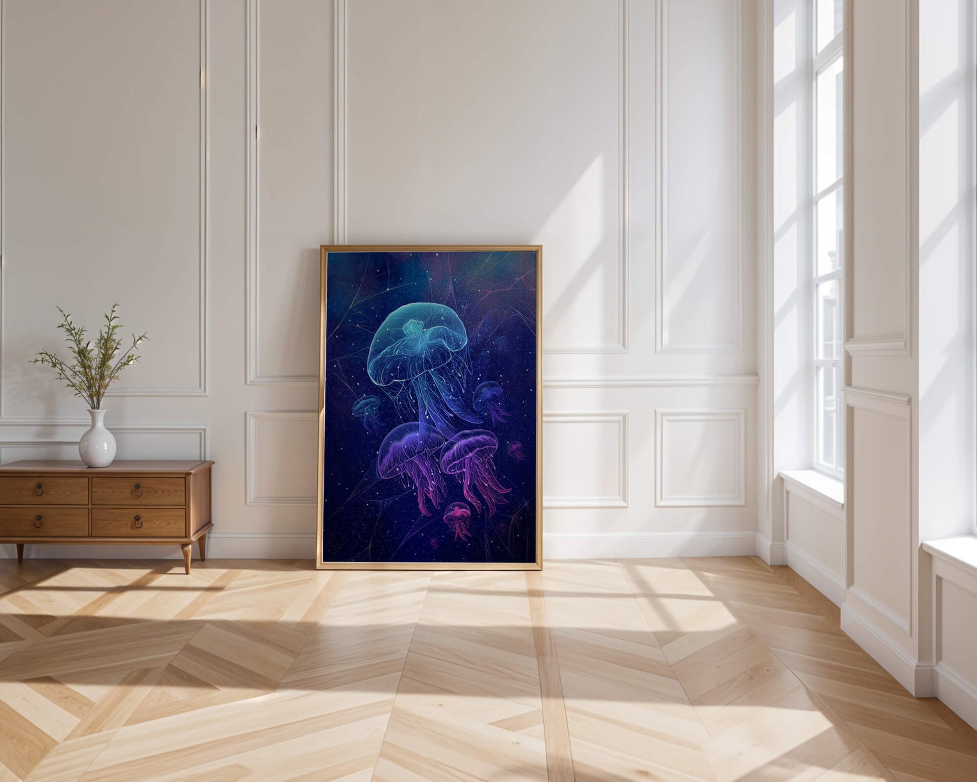 Jellyfish Illuminated in Magical Ocean Scene