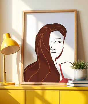 Ilustración estilizada de una mujer con cabello fluyendo y diseño minimalista