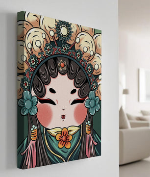 Ilustración encantadora de una muñeca china tradicional con tocado floral