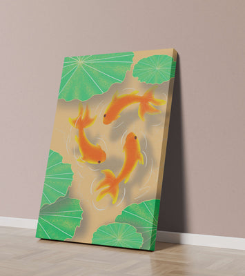 Tranquil pond scene with koi fish and lily pads