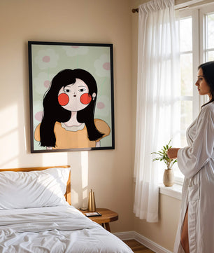 Charmante illustration d'une jeune femme avec un fond floral