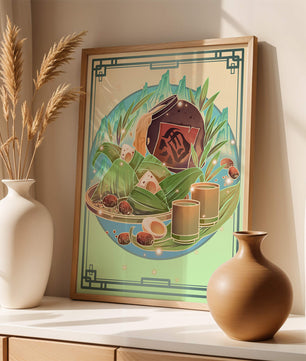 Traditional Chinese food illustration with festive elements