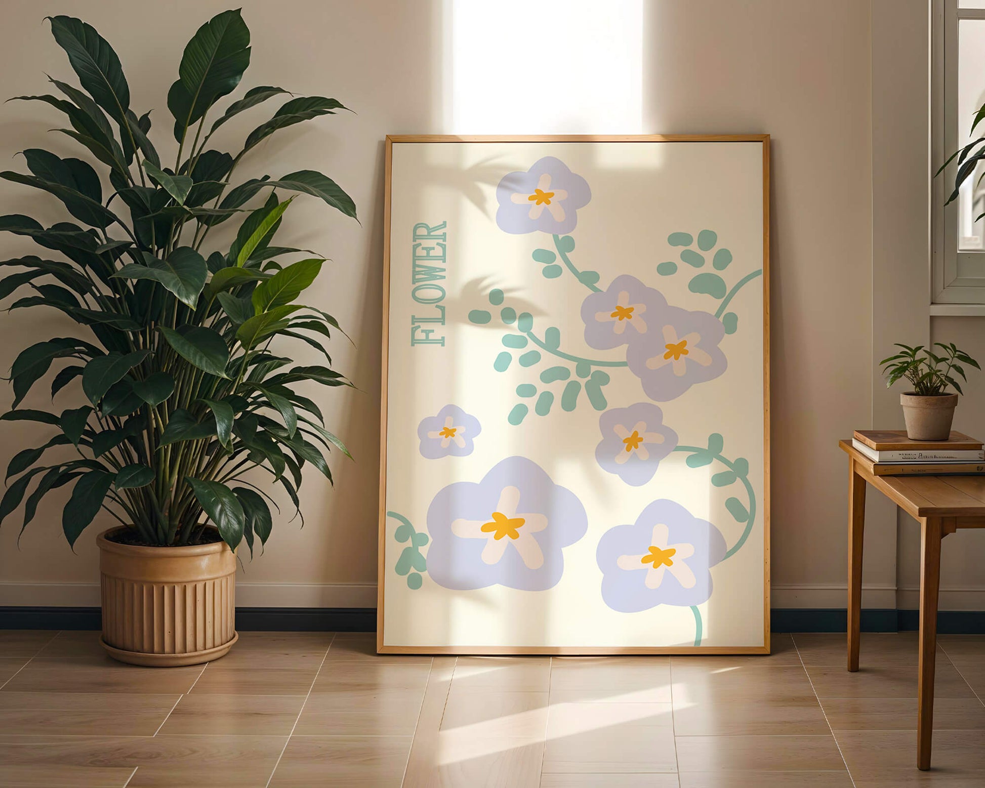 Floral design with pastel flowers and abstract leaves