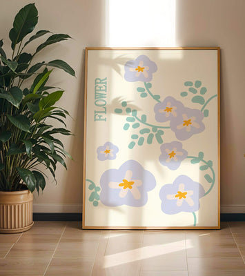 Floral design with pastel flowers and abstract leaves