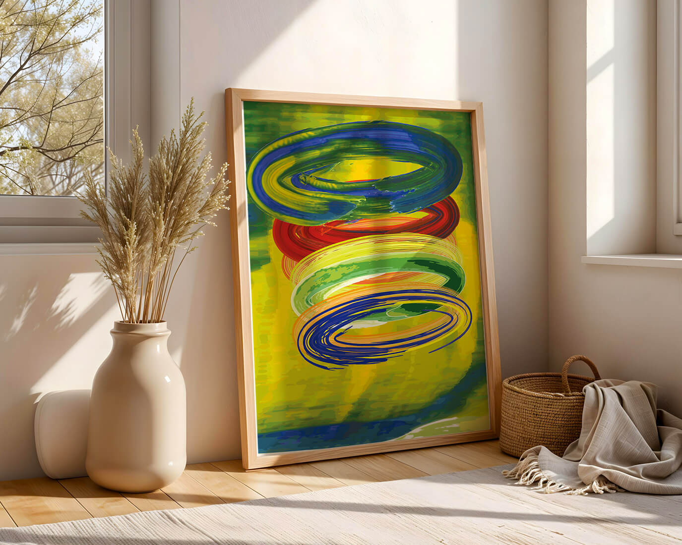 Motifs tourbillonnants abstraits colorés sur fond vibrant