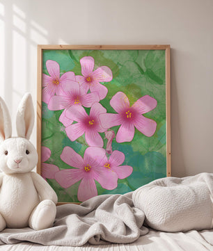 Zarte rosa Blüten auf einem leuchtend grünen Hintergrund Illustration