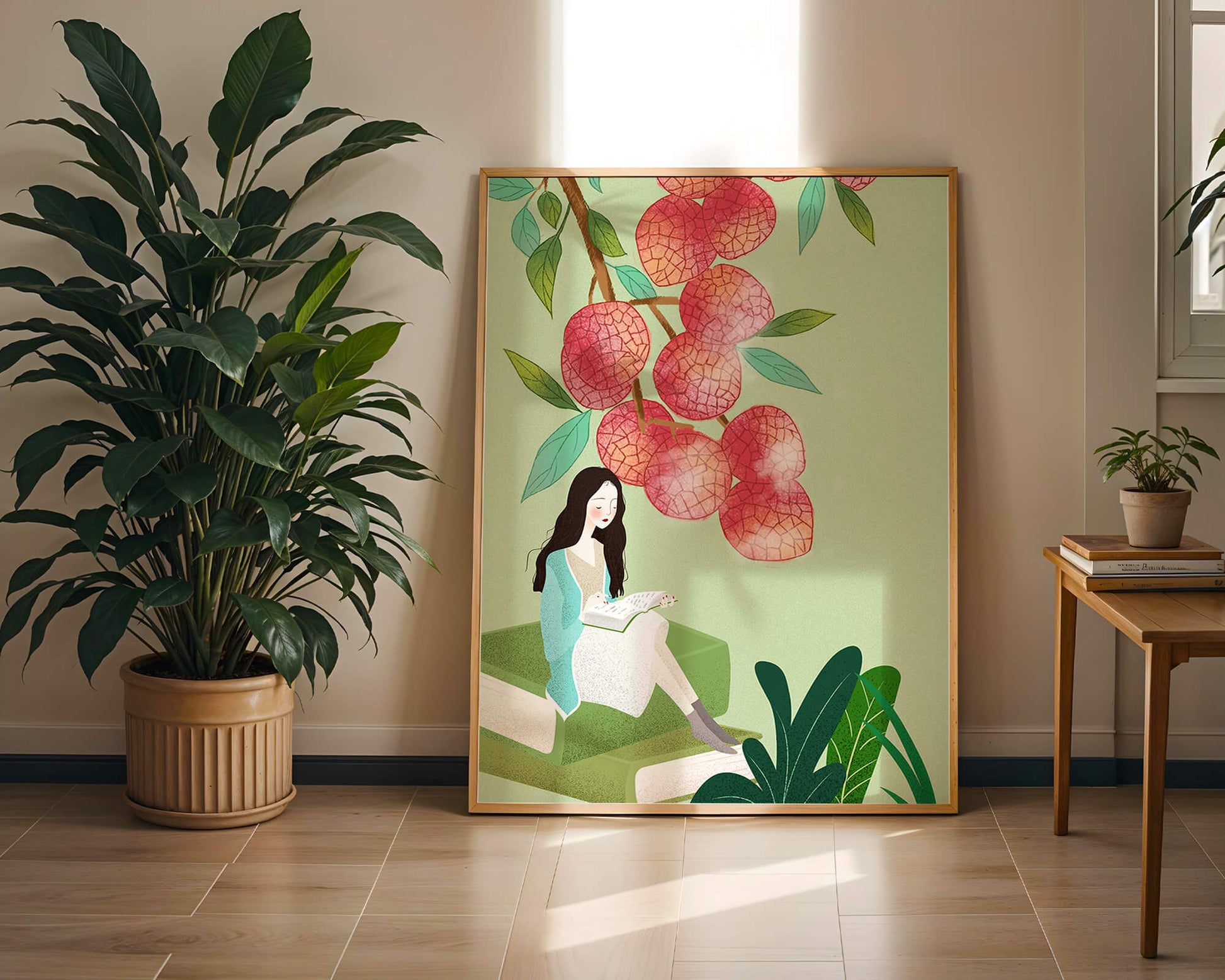 Woman Reading Under Lychee Tree With Greenery