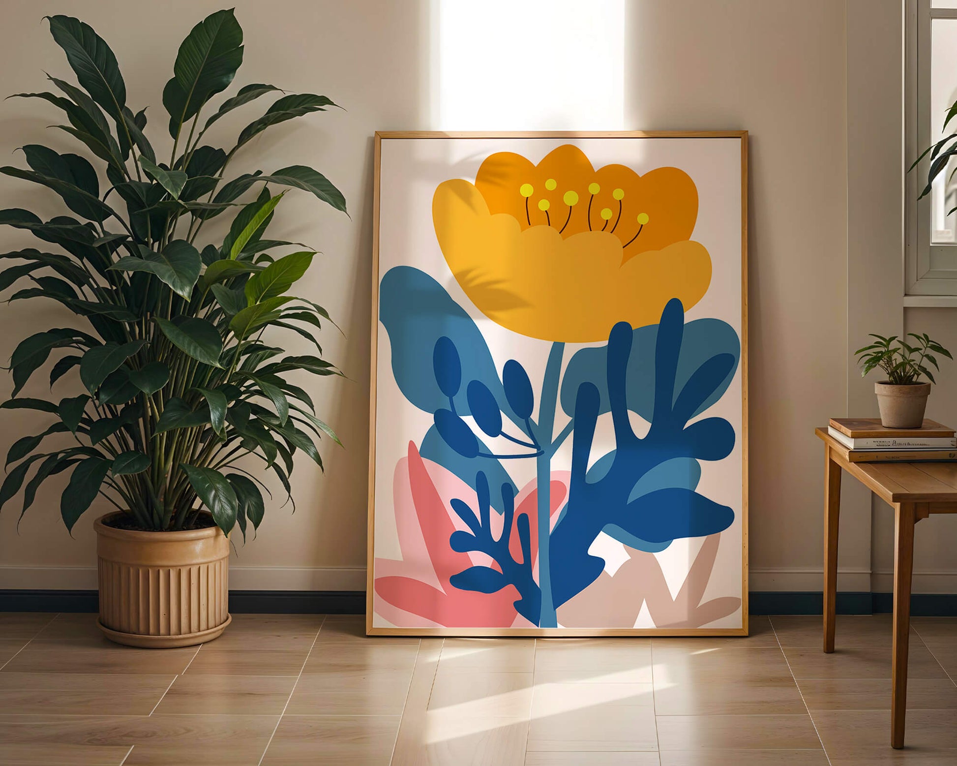 Colorful abstract floral illustration with vibrant leaf patterns