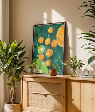 Ilustración de patrón de frutas vibrantes de kiwi y naranja