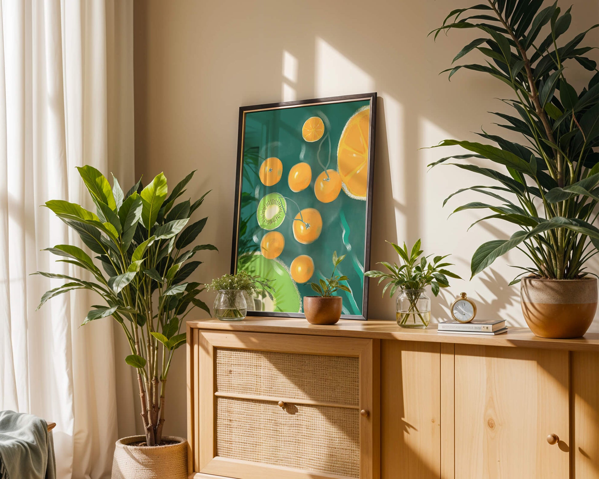 Vibrant kiwi and orange fruit pattern illustration
