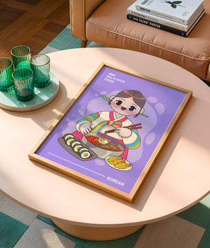 Charming illustration of Korean cuisine with a cheerful character
