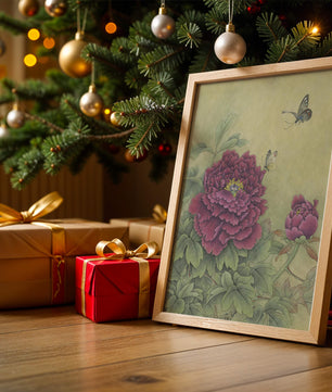 Delicate peonies with butterflies in a serene natural setting