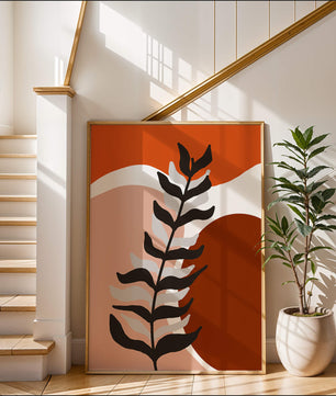 Abstract Botanical Print with Earth Tones and Modern Leaf Design