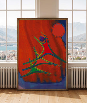 Abstract colorful artwork with dynamic figures and bold colors