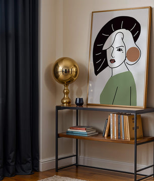 Minimalist Abstract Portrait Featuring Woman with Black Hat and Green Outfit - Mi tienda