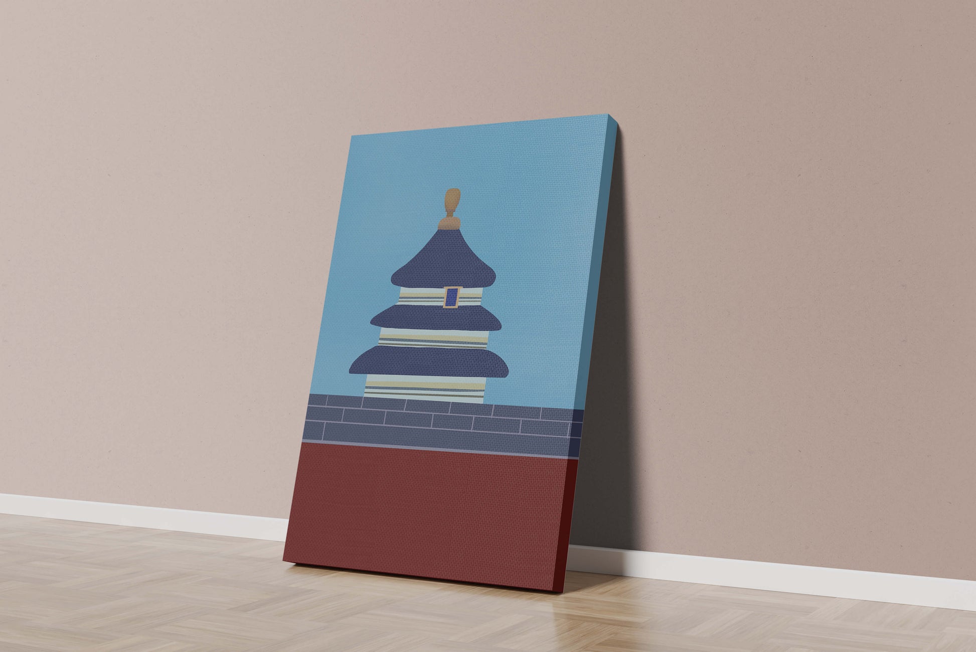 Ilustración abstracta del Templo del Cielo con detalles azules y dorados