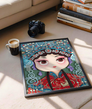 Cute Cartoon Character in Traditional Chinese Clothing with Intricate Headpiece