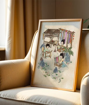 Charmante illustration des arts textiles traditionnels dans un cadre serein