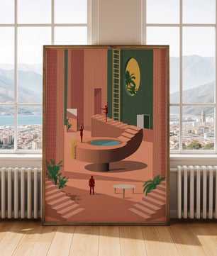 Modernes architektonisches Interieur mit geometrischem Design und Grün