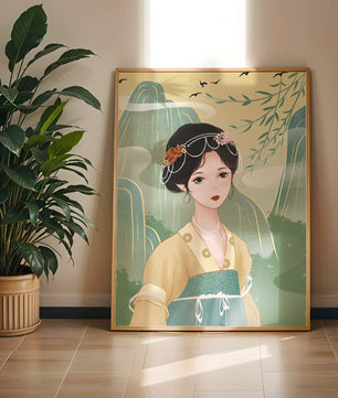 Traditional Asian Art Featuring Woman with Jewel Embellishments