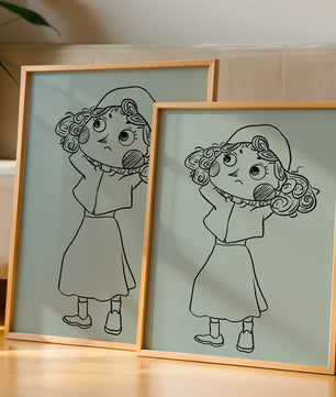 Hand-Drawn Illustration of a Thoughtful Cartoon Character with Curly Hair and a Beanie