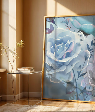 Serene Blue Roses With Delicate Leaves on Soft Background