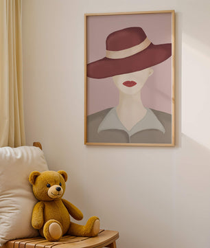 Stylish Woman in Vintage Hat with Minimalist Fashion Art