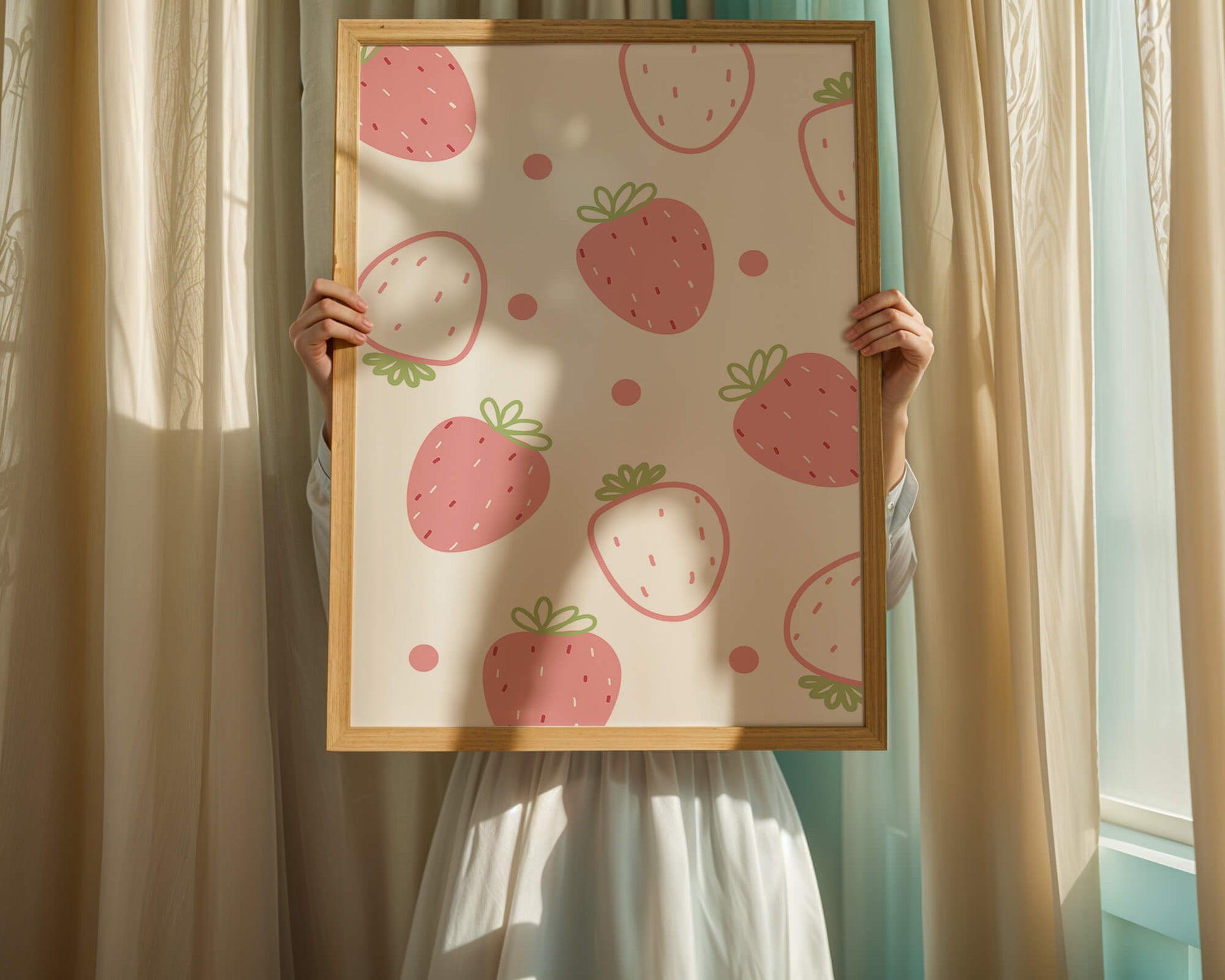 Playful strawberry pattern with pink and white design