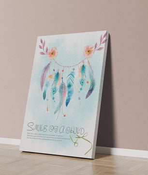 Whimsical dreamcatcher with feathers and flowers in a pastel watercolor style