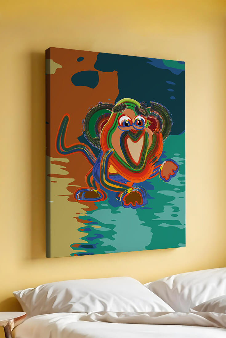 Ilustración abstracta y colorida de un mono con pinceladas audaces