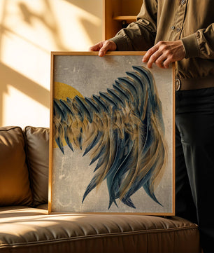 Abstract Composition with Blue and Gold Accents on Textured Background