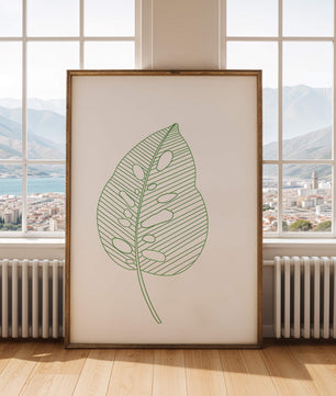Detailed Green Leaf Line Drawing Art - Mi tienda
