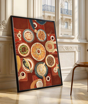 Colorful Chinese cuisine on a dining table with traditional dishes